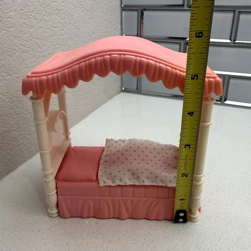 Vintage Playskool Dollhouse Pink Canopy Bed 90s
